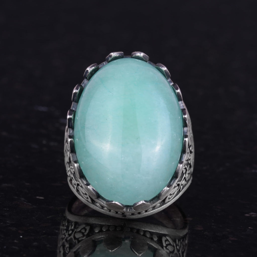 Natural Stone Ring - Rose Pattern Ring - 925 Sterling Silver - Handmade Large Ring — 4