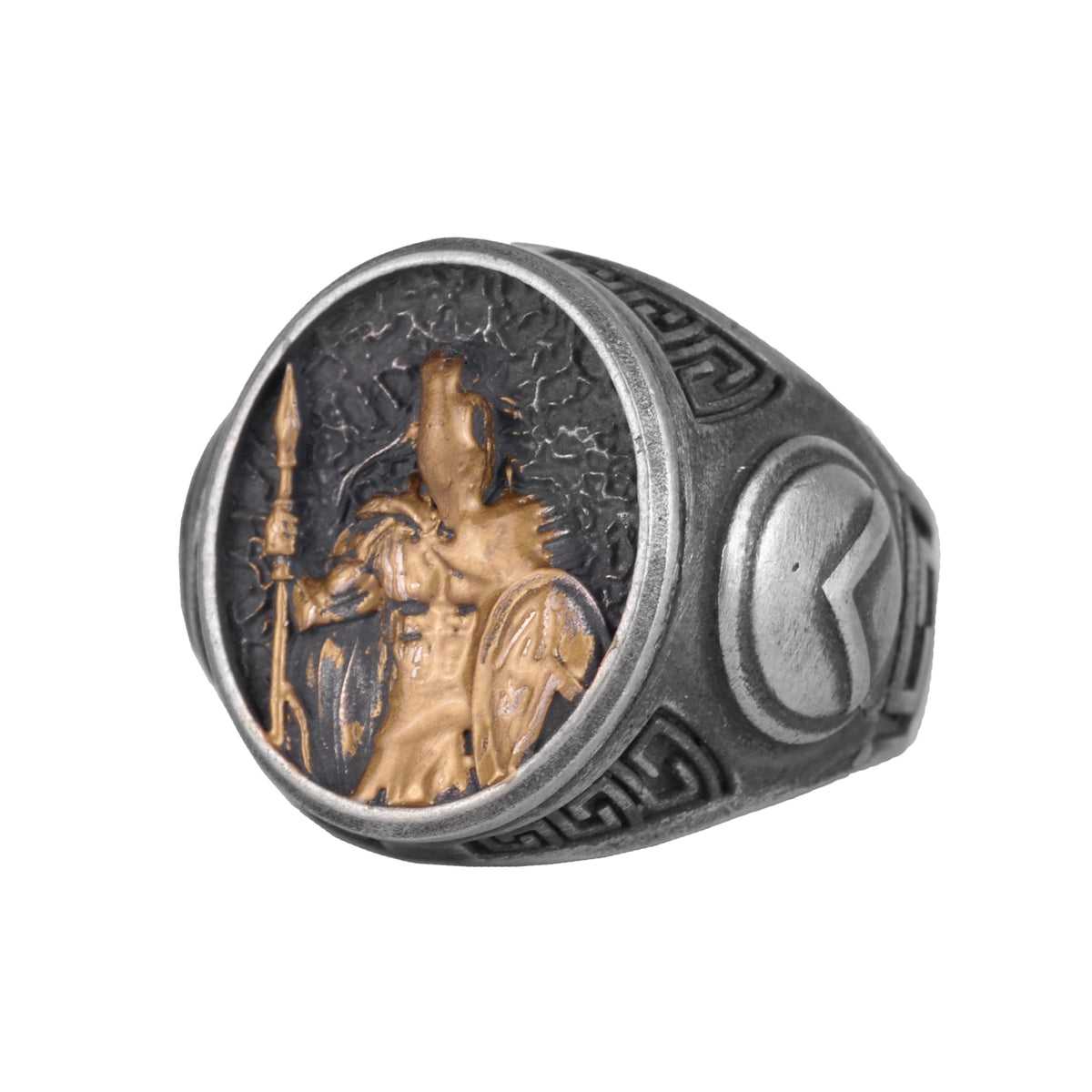 KAMBO 925 Sterling Silver Men's Spartan Warrior Ring – Handmade Ancient Greek Military Design (Gold Plated)