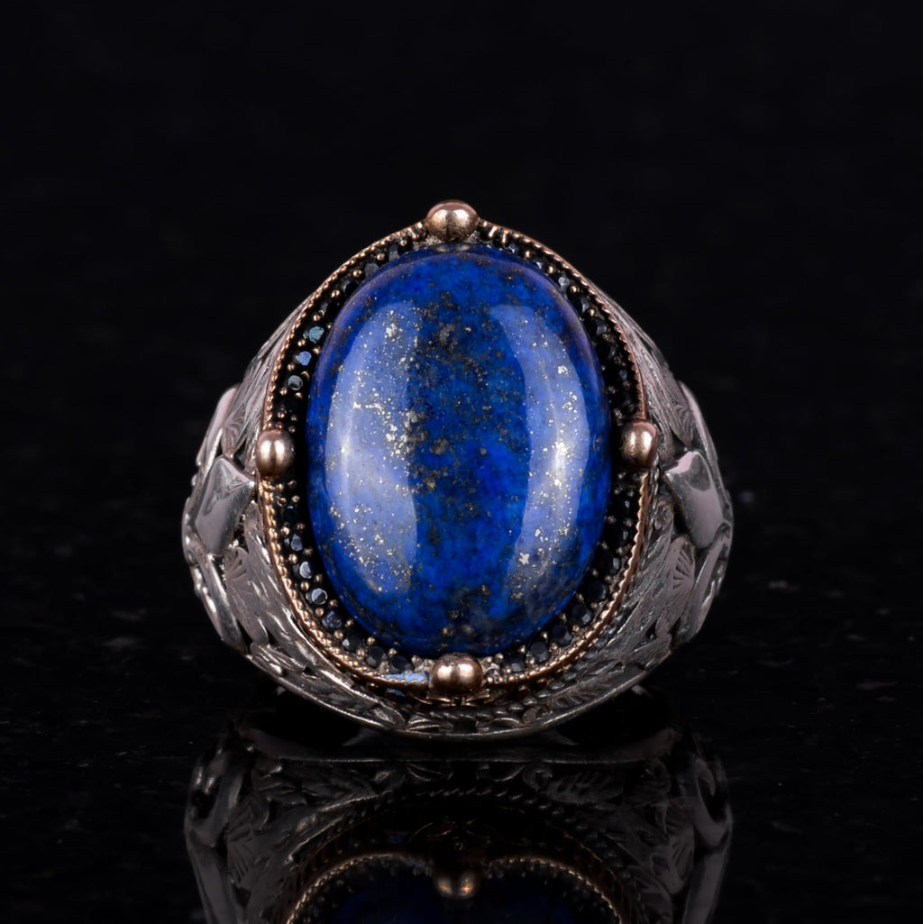 925K Silver Handmade Men's Ring - Available with Various Natural Stones (Lapis Lazuli) — 2