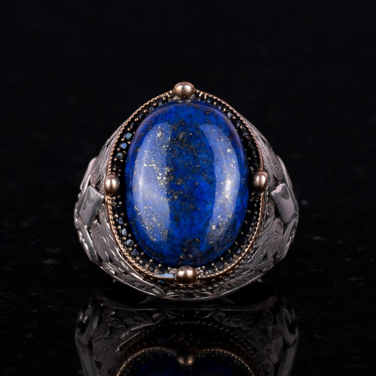 925K Silver Handmade Men's Ring - Available with Various Natural Stones (Lapis Lazuli) — 2