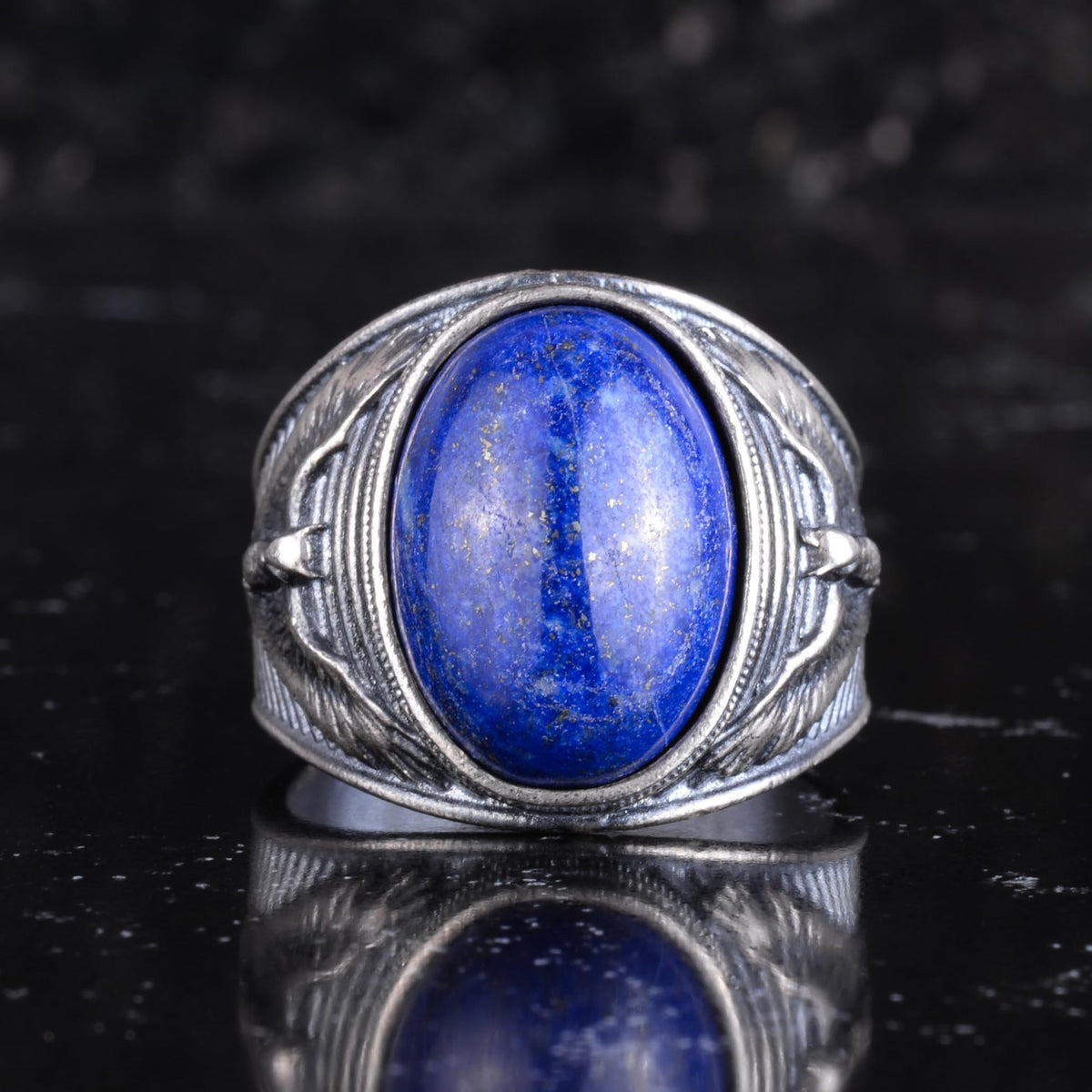 KAMBO Natural Lapis Lazuli Men's Ring 925 Sterling Silver – Eagle Motif Handmade Ring – Blue Stone Vintage Statement Jewelry — 4