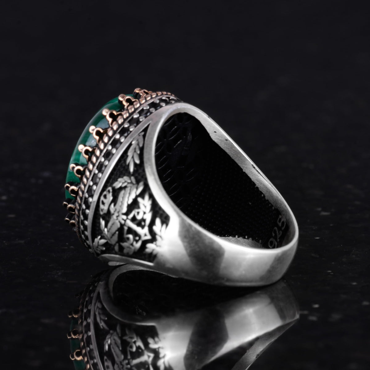 KAMBO Natural Malachite Stone Handmade Eagle Ring - 925 Sterling Silver — 6