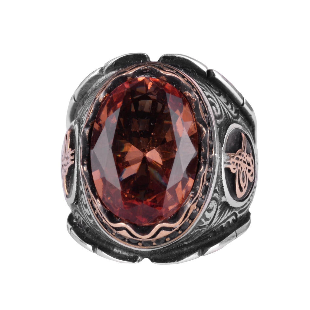 Ottoman Tughra Artificial Sultanit Stone Ring, 925 Sterling Silver Ring