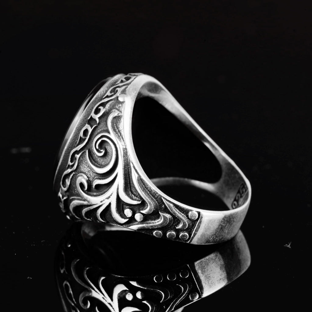 925 Sterling Silver Men's Ring with Natural Black Onyx Stone — 6