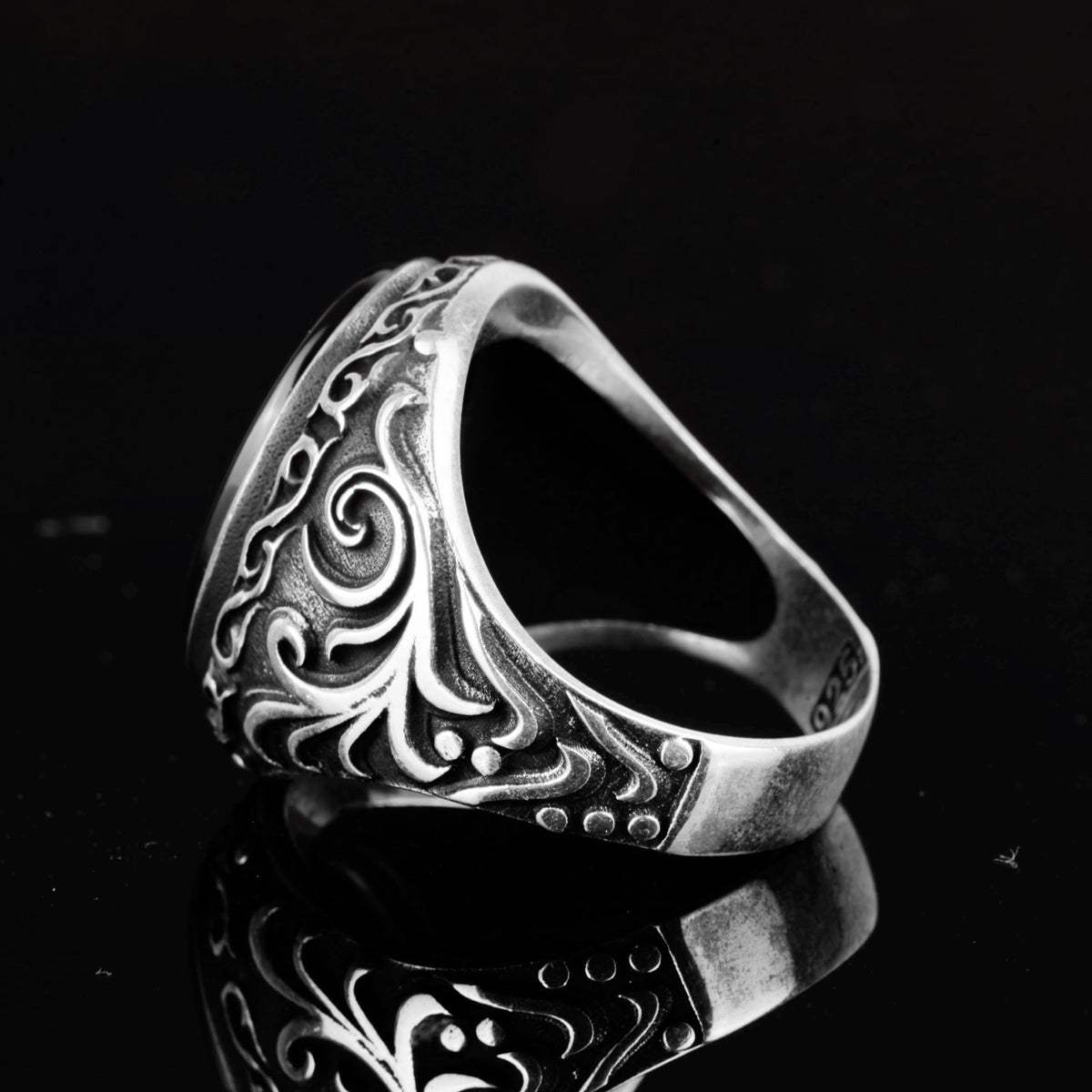 925 Sterling Silver Men's Ring with Natural Black Onyx Stone — 6