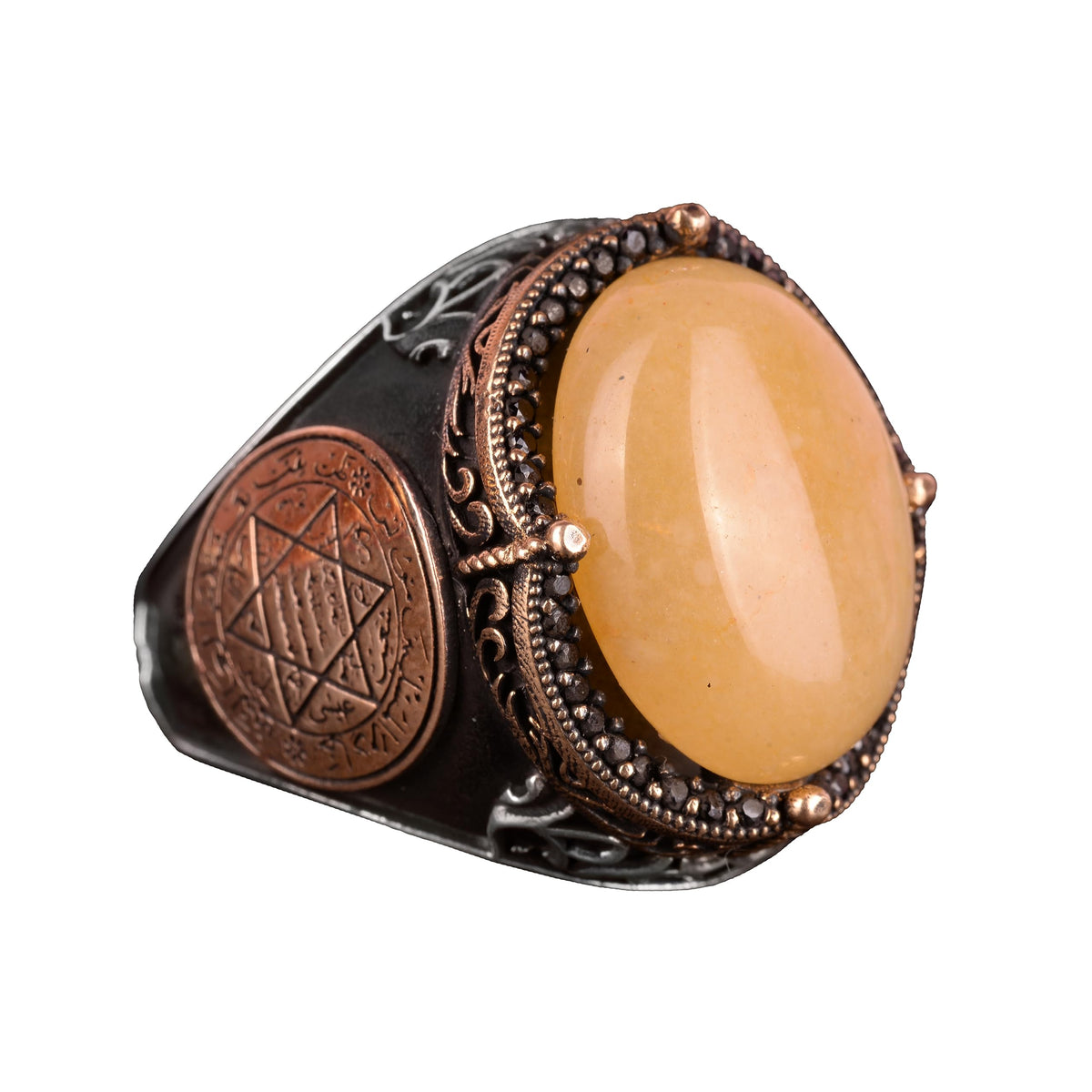 Star of David Ring - Natural Yellow Agate Stone Ring