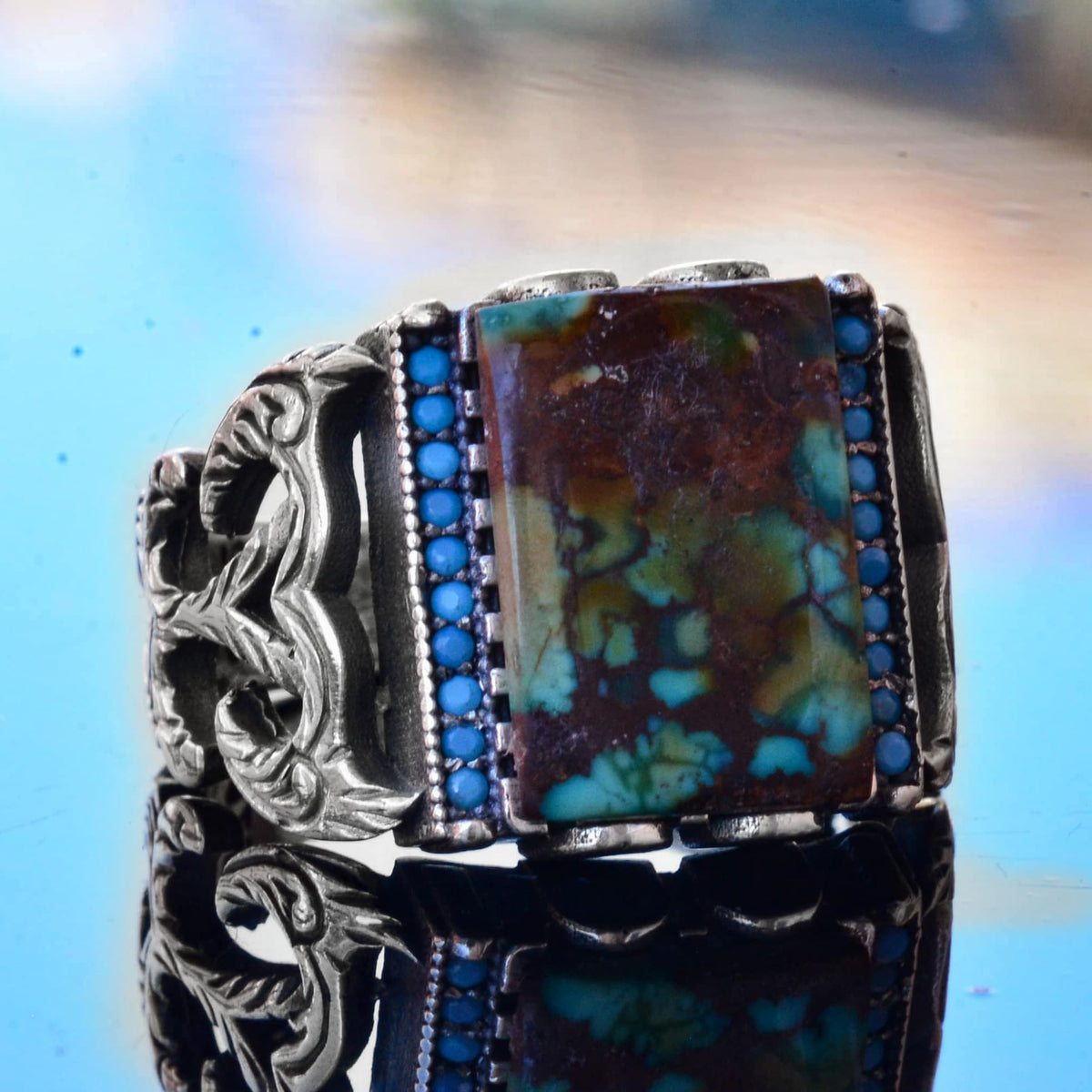 Natural Arizona Turquoise Stone Ring - Silver Ring (Model-3) — 3