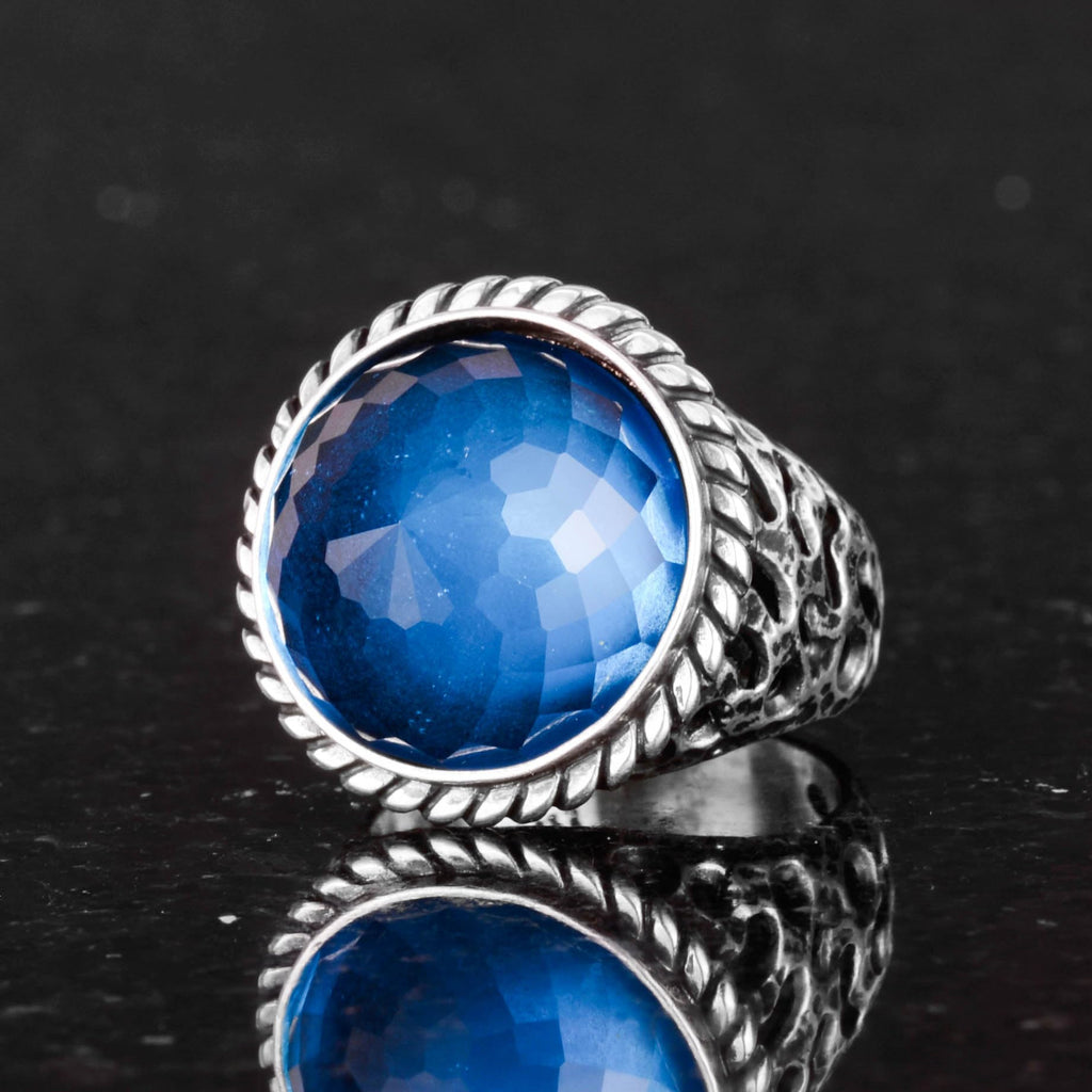 KAMBO 925 Sterling Silver Men's Ring, Creation Stone Ring, Handmade Silver Ring (Made with Blue Topaz) — 4