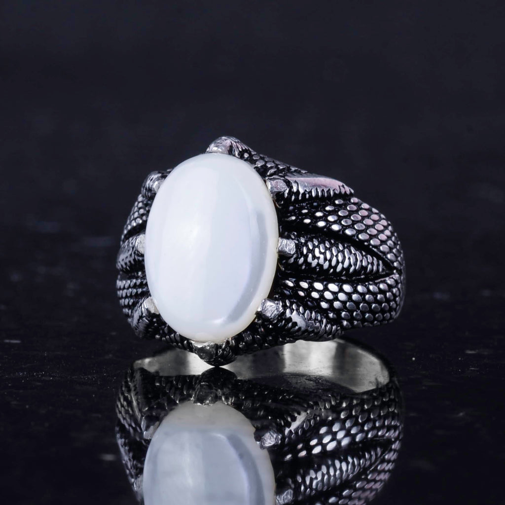 925 Sterling Silver Claw Ring with Natural Mother of Pearl Stone — 6