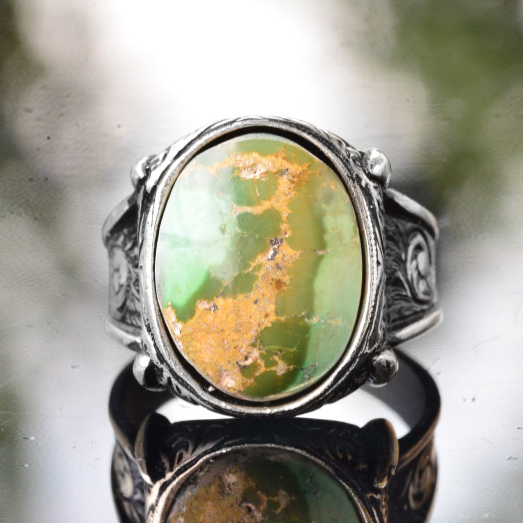 KAMBO Men's Handmade Turquoise Gemstone Ring in 925 Sterling Silver, Classic Vintage Style-3 Design, Statement Healing C