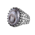 KAMBO Natural Yemen Agate Stone Ring – 925 Sterling Silver Decorative Men's Ring – Handmade Vintage Statement Ring (Yemen Agate-5)