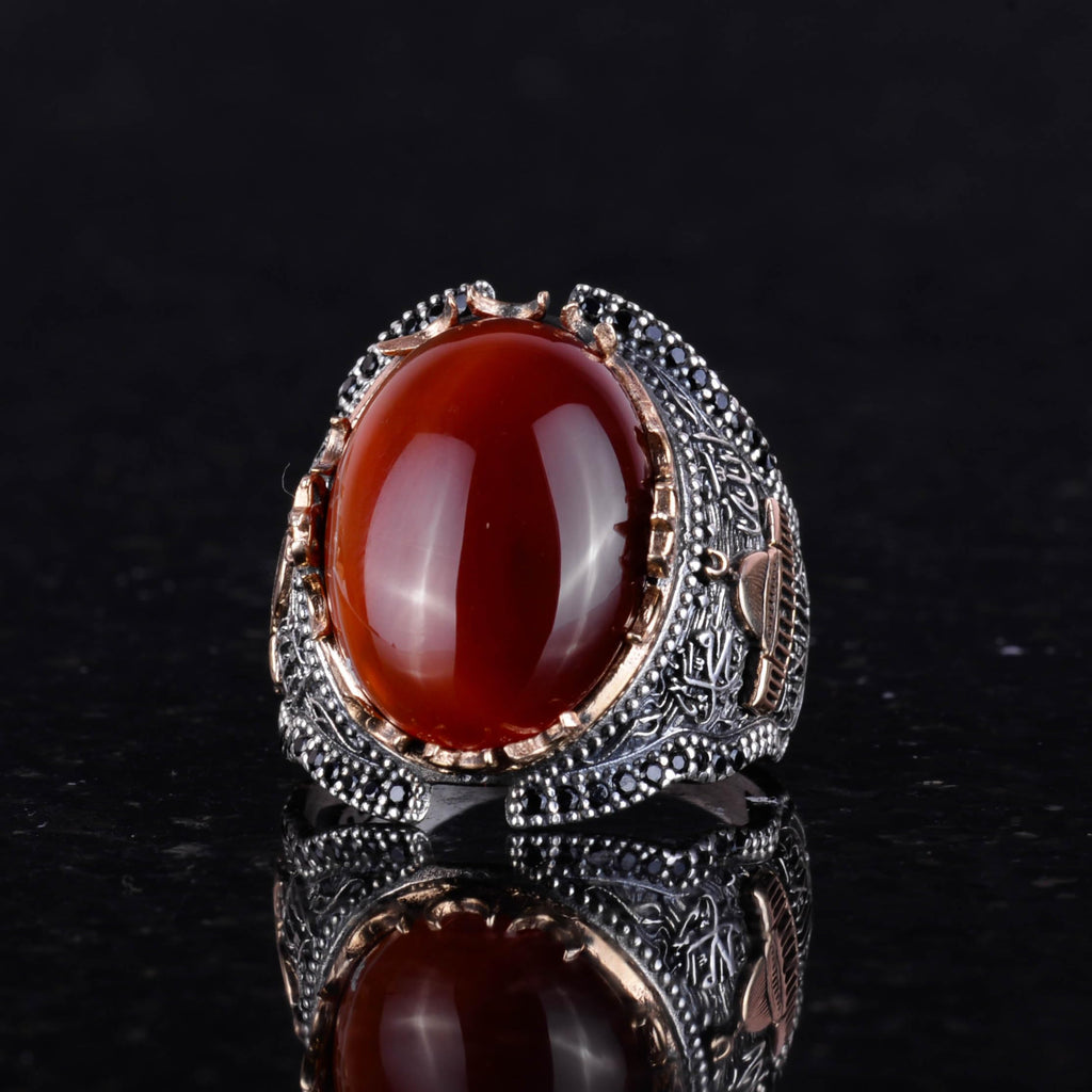 Natural Red Agate Stone Ring, 925 Sterling Silver — 5