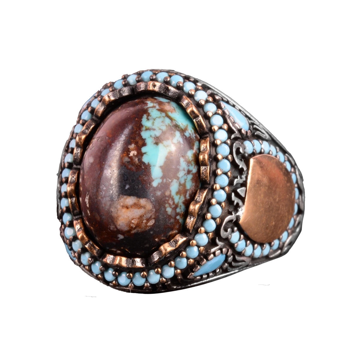 Natural Arizona Turquoise Stone Ring - Minimalist 925 Sterling Silver Men's Ring (Model-2)