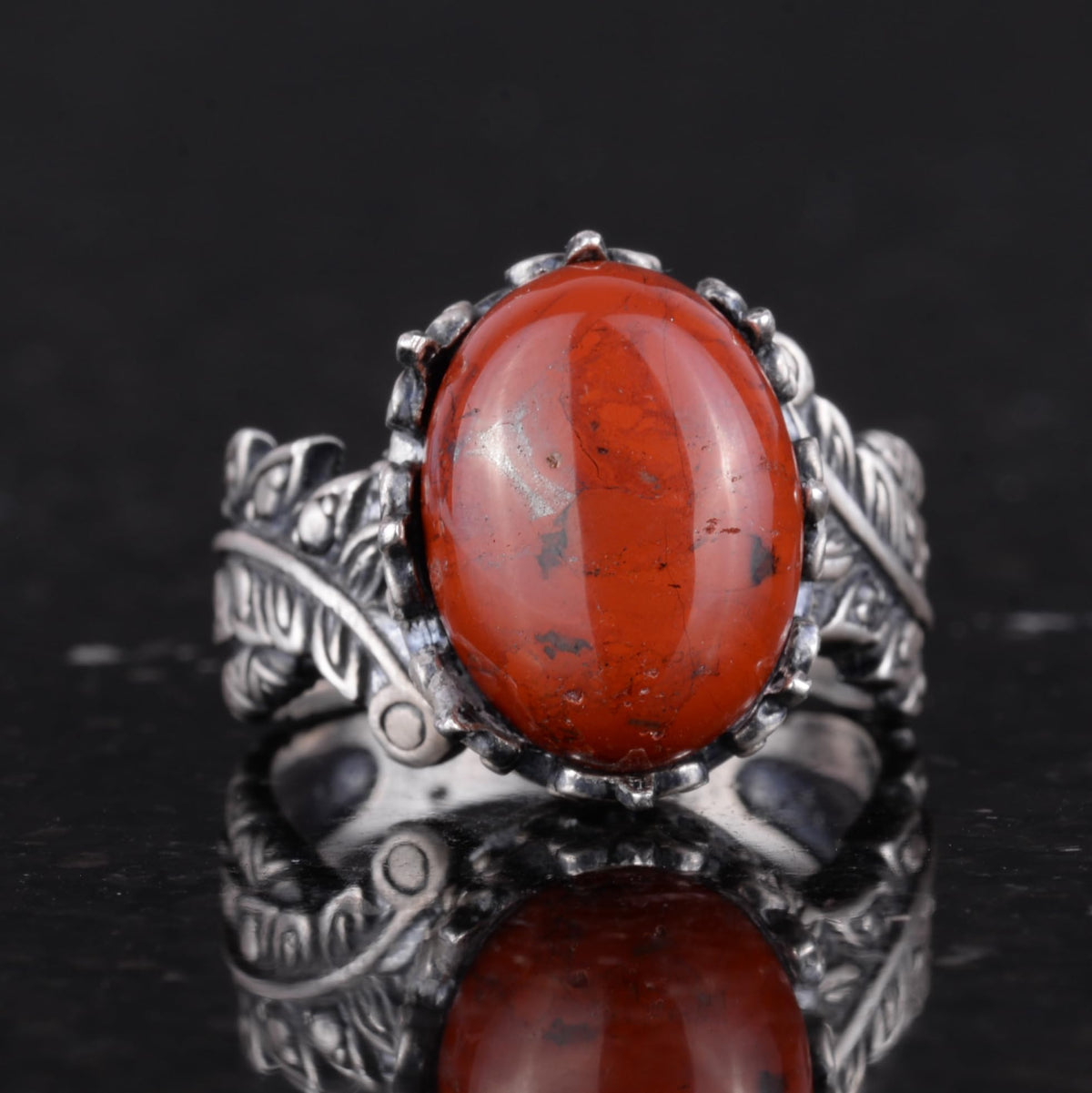 Silver Women's Ring with Natural Red Bloodstone — 4