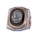 Black Patterned Stone Men's Large Ring – 925 Sterling Silver Vintage Design Statement Ring (Medusa)