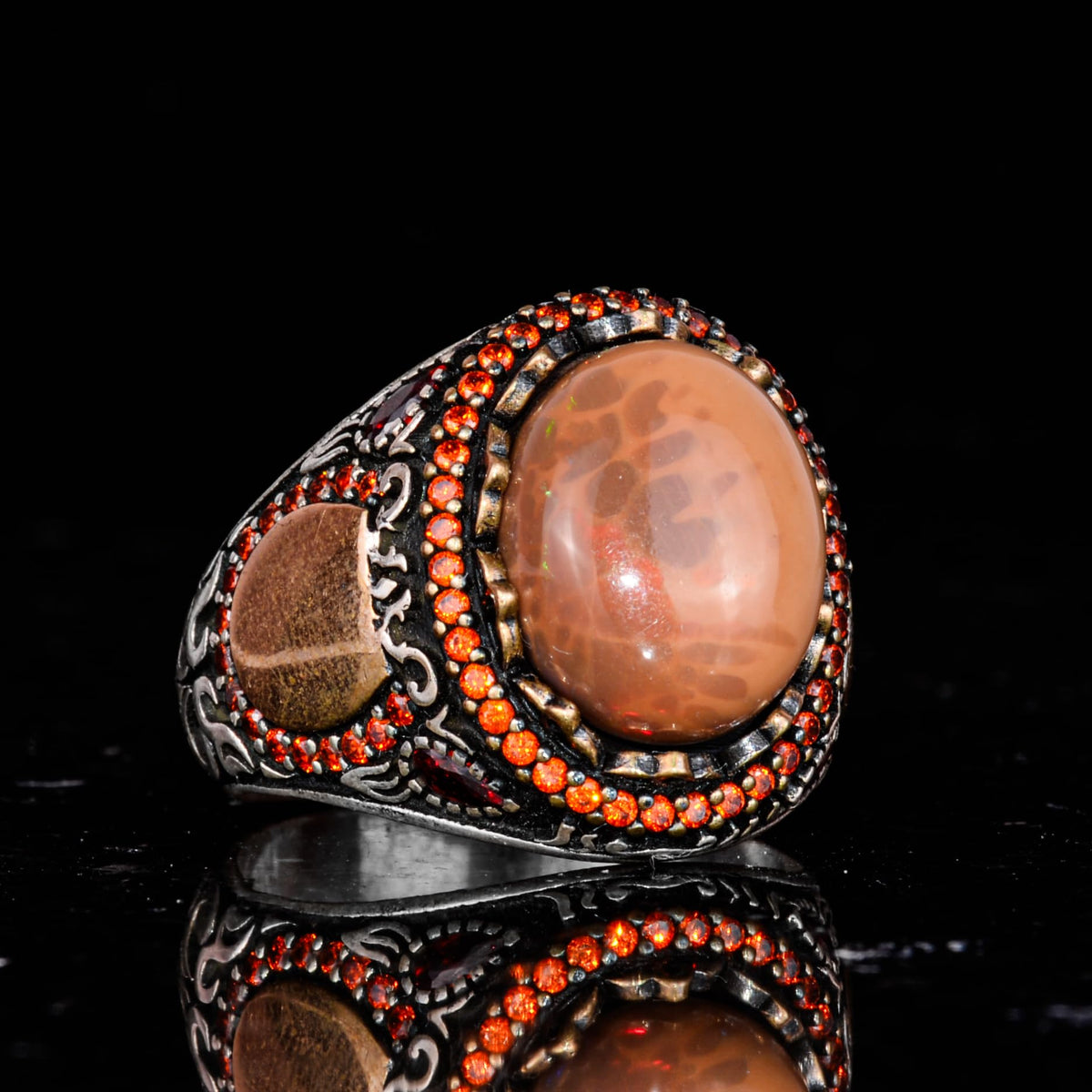 925 Sterling Silver Ring - Handmade Sultan Pattern with Natural Opal Stone — 6