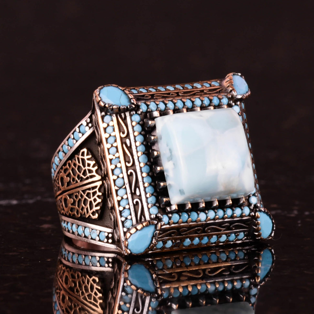 Natural Larimar Stone Ring, Handcrafted 925 Sterling Silver Ring — 5