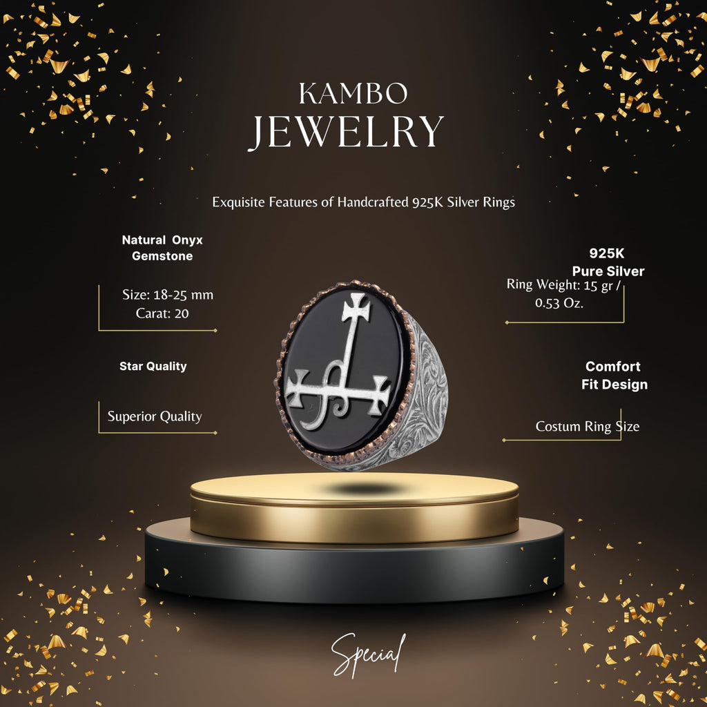 KAMBO Natural Stone 925 Sterling Silver Men's Ring – Large Oval Stone Symbolic Statement Ring (Onyx-1) — 2