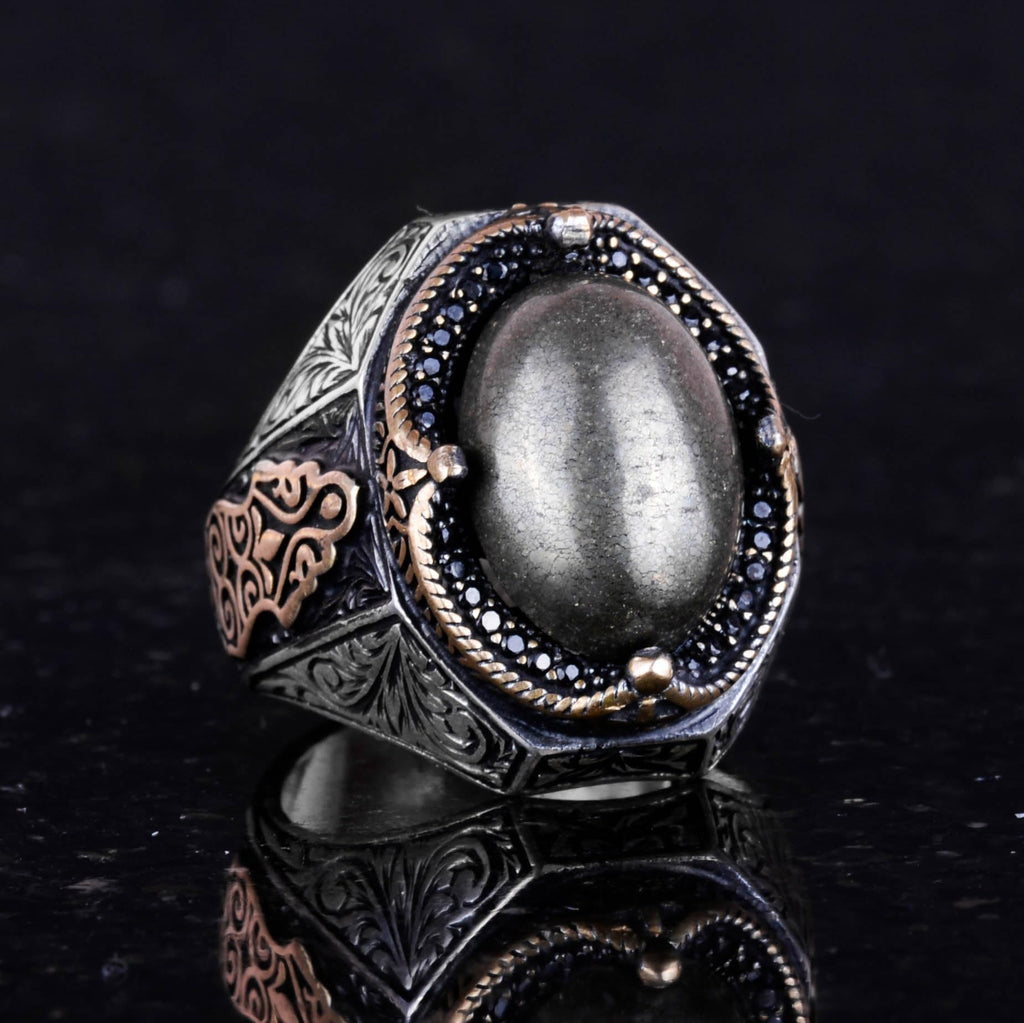 925 Sterling Silver Men's Ring - Handmade Pyrite Stone Ring, Abundance Manifestation Design — 5