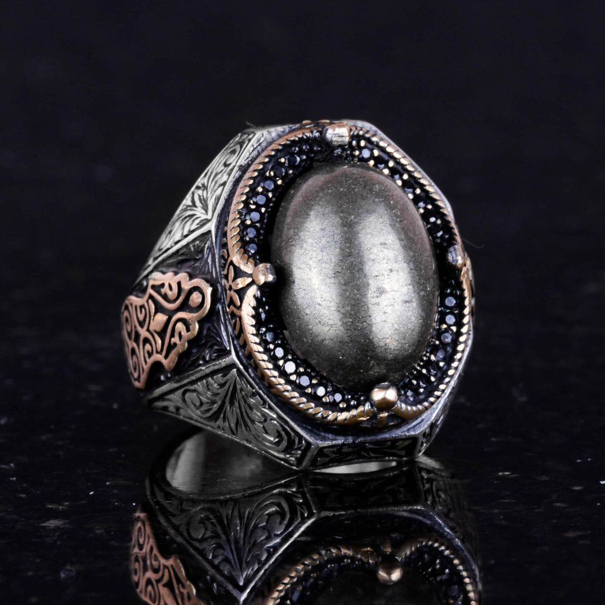 925 Sterling Silver Men's Ring - Handmade Pyrite Stone Ring, Abundance Manifestation Design — 5