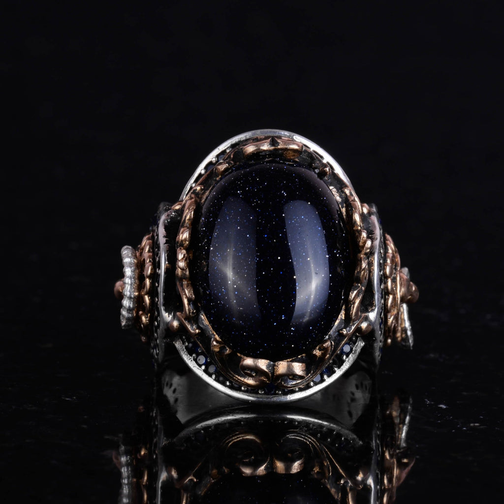 Animal Figure Silver Ring, Blue Sun Stone Ring, 925 Sterling Silver Men's Ring, Elegant Handcrafted Silver Ring — 3
