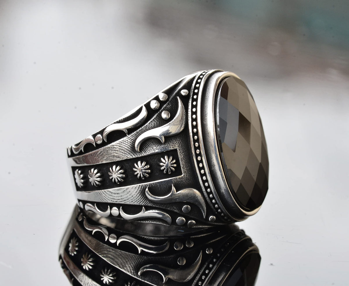 925 Sterling Silver Men's Ring, Natural Black Onyx Stone, Intricate Ethnic Design, Handmade Silver Ring — 4