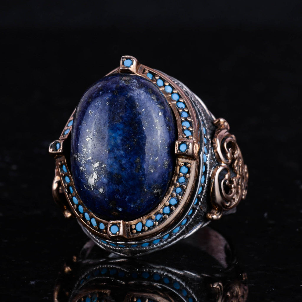 925 Sterling Silver Ring, Handcrafted Men's Ring with Natural Lapis Lazuli Stone, Vintage Design — 5