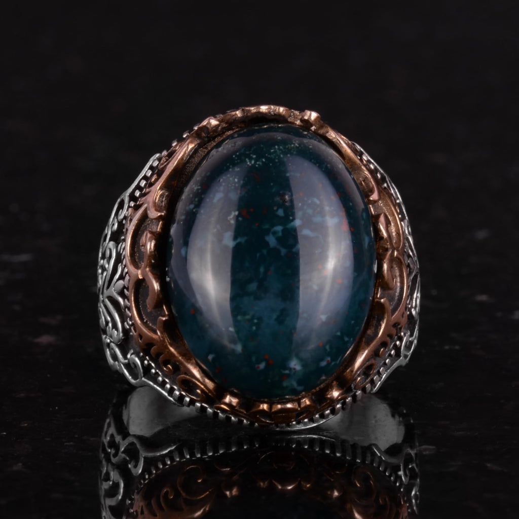 Natural Green Bloodstone Handmade Ring - 925 Sterling Silver — 4