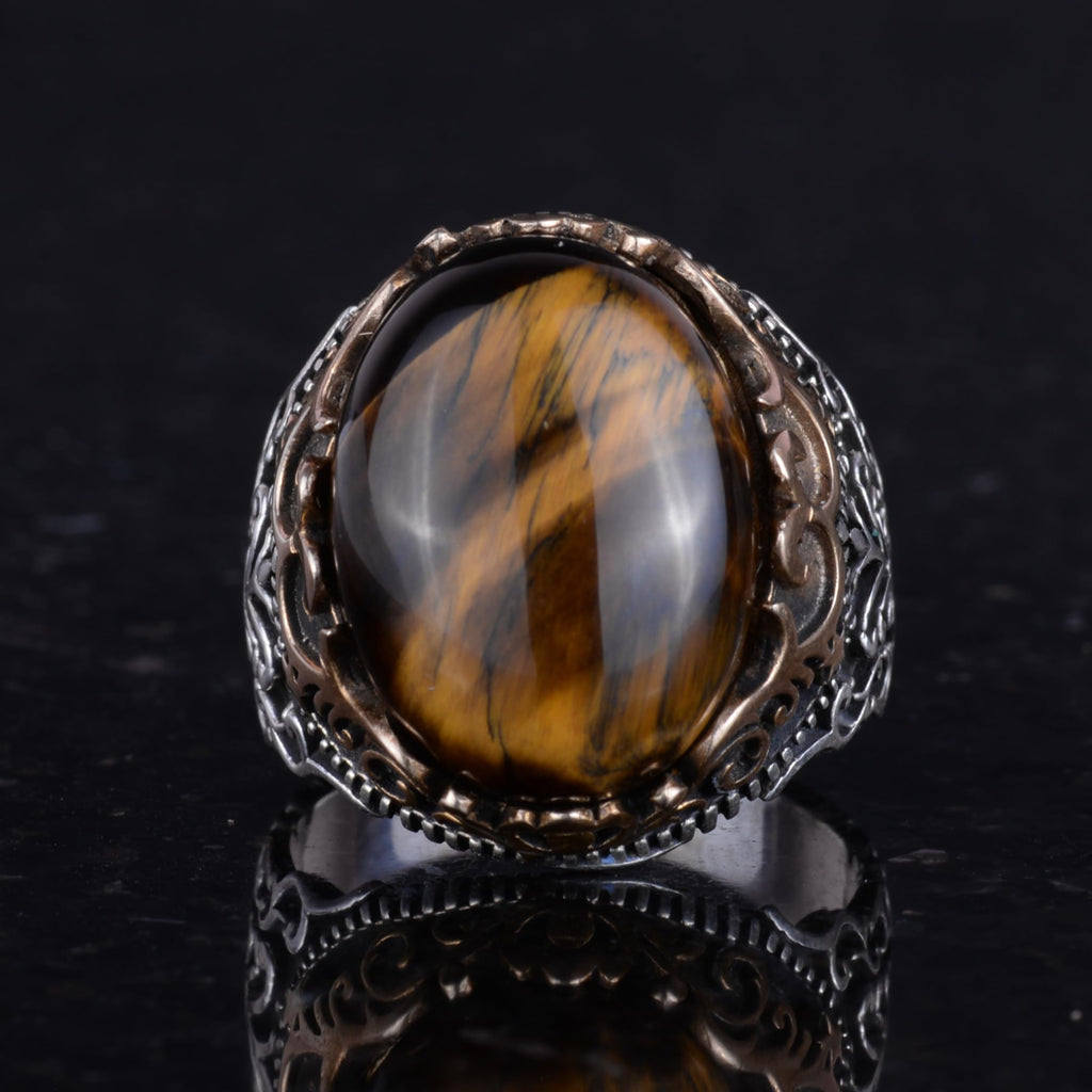 Natural Stone Handmade Ring - 925 Sterling Silver Handmade Ring - Stylish Ring (Tiger Eye) — 4