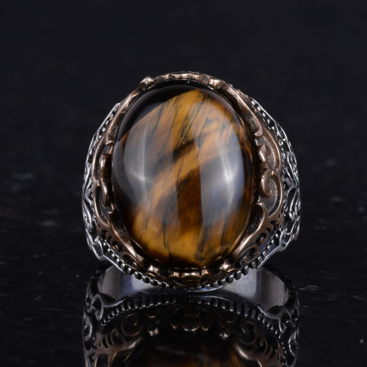 Natural Stone Handmade Ring - 925 Sterling Silver Handmade Ring - Stylish Ring (Tiger Eye) — 4