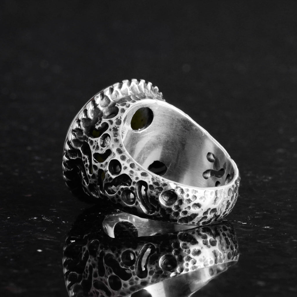 Natural Stone Ring - Jade with 925 Sterling Silver Men's Ring — 5