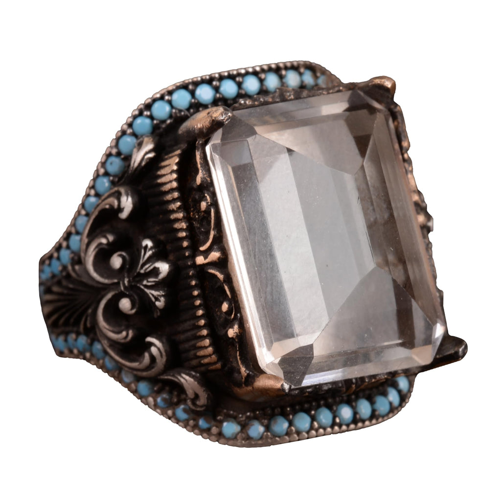 Natural Crystal Stone Ring, 925 Sterling Silver Men's Ring