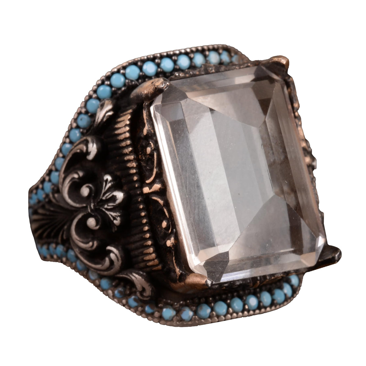 Natural Crystal Stone Ring, 925 Sterling Silver Men's Ring