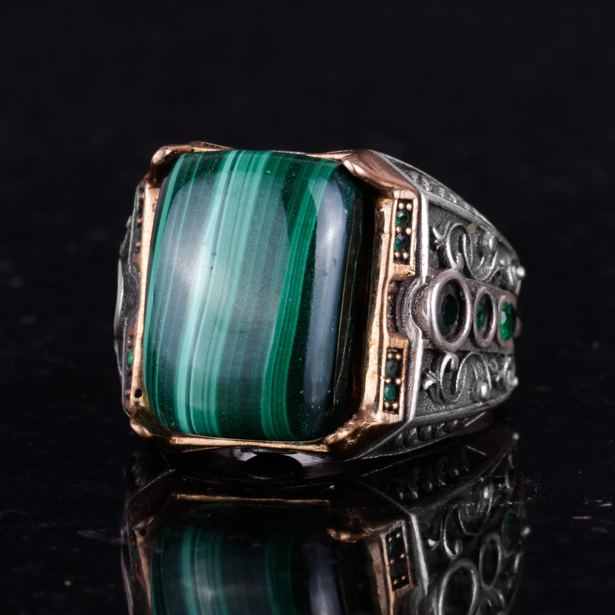 925 Sterling Silver Ring - Natural Malachite Stone Handmade Ring — 6