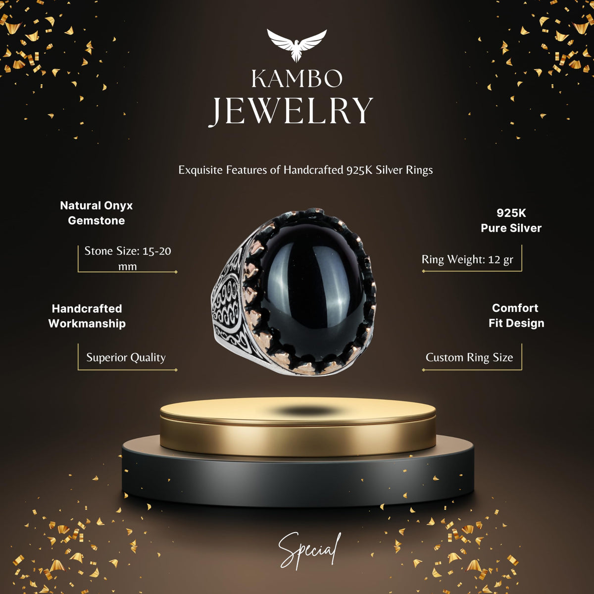 925 Sterling Silver Men's Ring - Natural Onyx Stone (Model-2) — 5