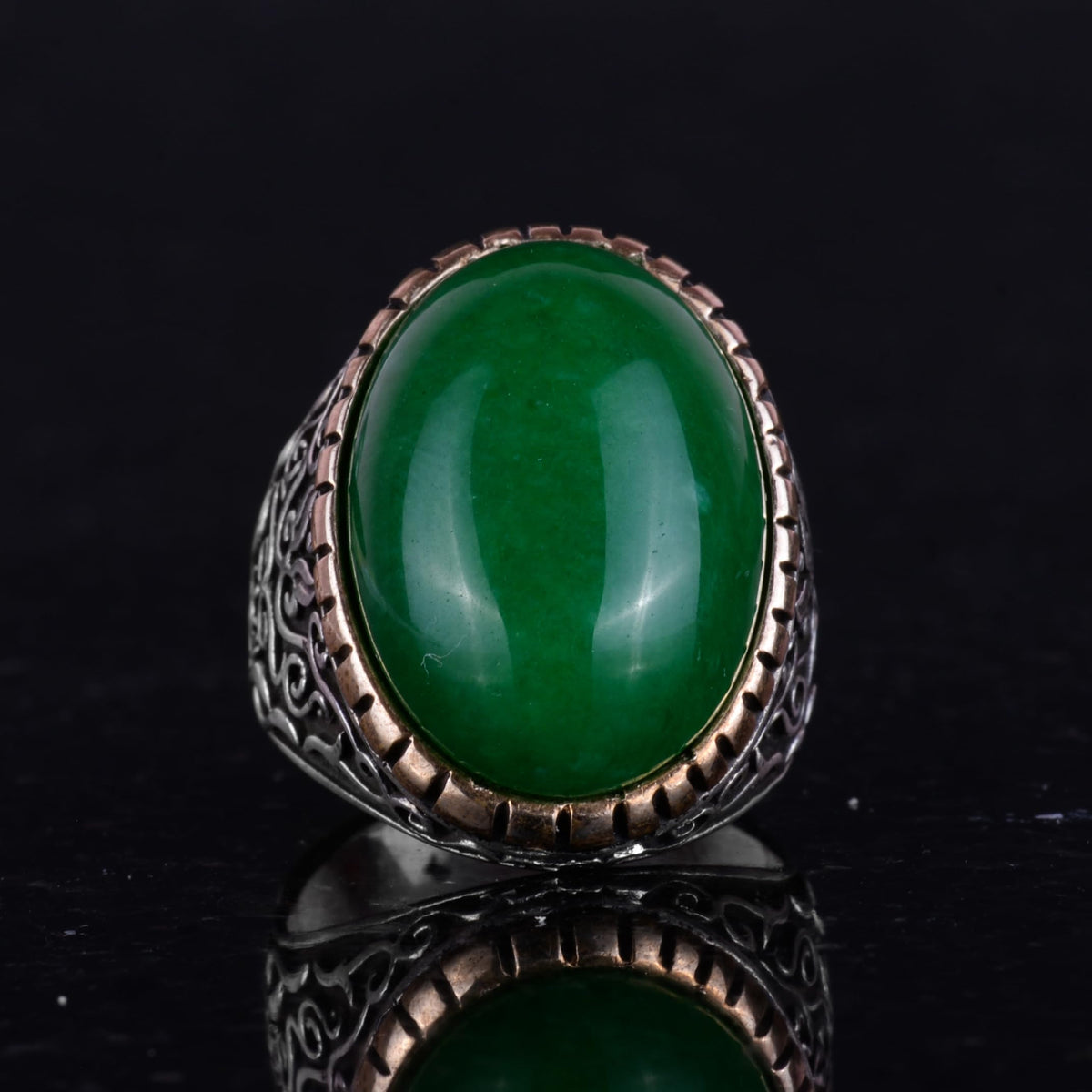 Natural Jade Ring - 925 Sterling Silver Men's Ring — 4