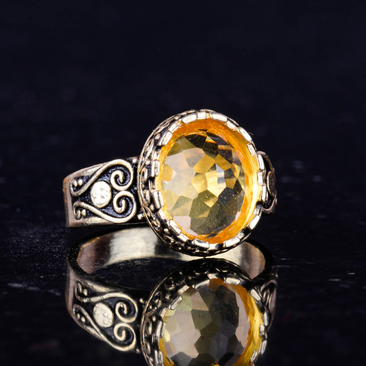 KAMBO Gold Plated 925 Sterling Silver Crafted Stone Women's Ring, Handmade Vintage Design (Made Citrine) — 5