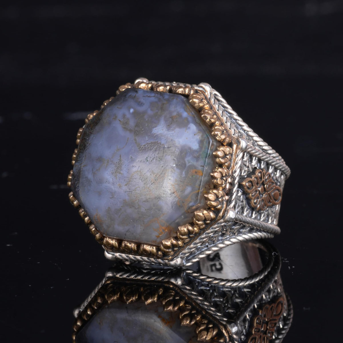 KAMBO Natural Bloodstone Stone 925 Sterling Silver Men's Ring – Octagonal Vintage Statement Jewelry (Style-1) — 5