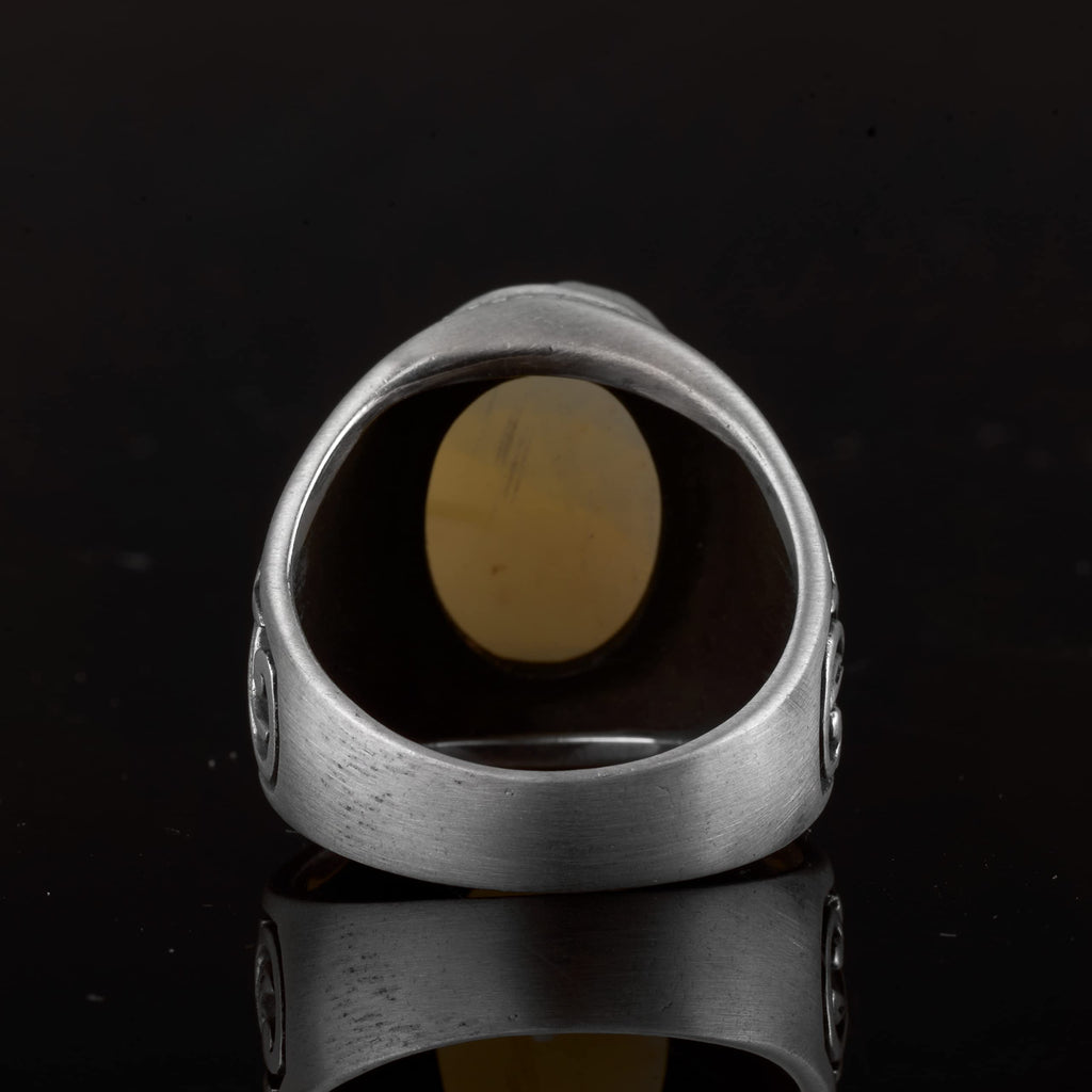 Natural Amber Stone Ring - Minimalist Design, 925 Sterling Silver — 8