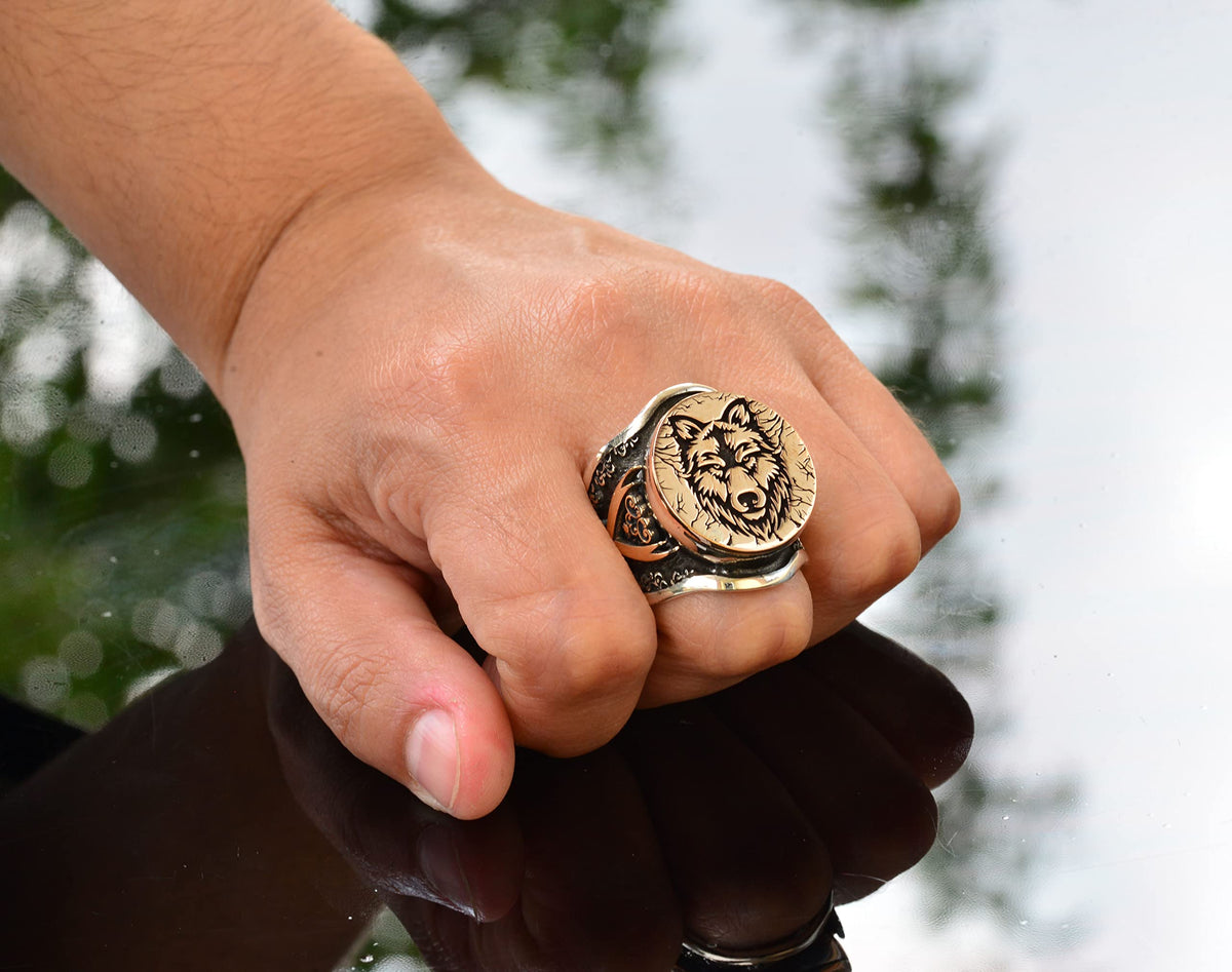 Wolf Head Ring, Silver Wolf Ring, 925 Sterling Silver Men's Ring, Big Ring — 7