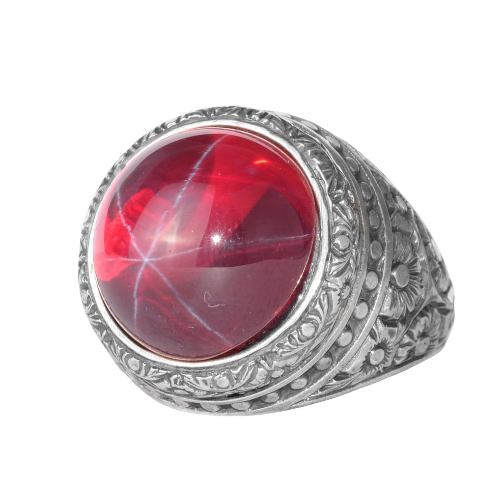 KAMBO Star Ruby Stone Round Men's Ring 925 Sterling Silver – Handmade Vintage Statement Ring – Ottoman Style Jewelry