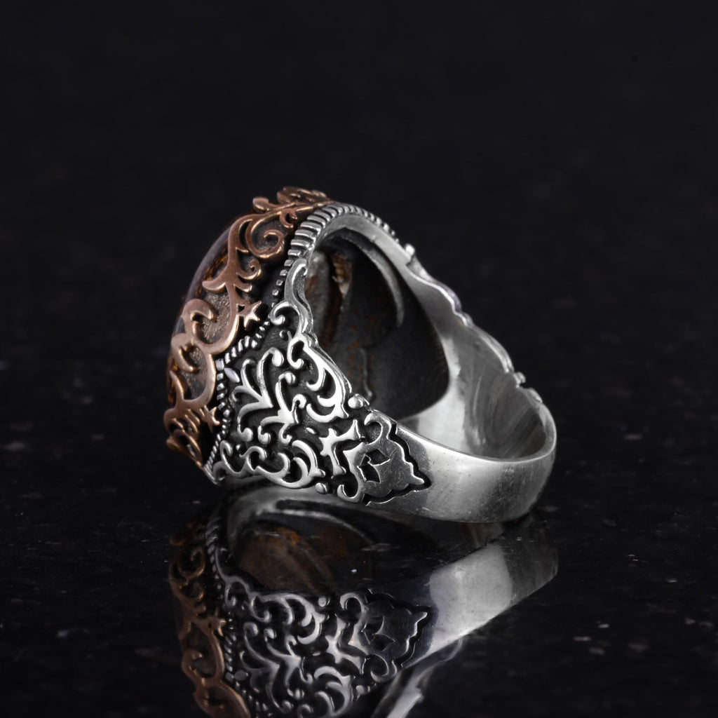 Natural Stone Handmade Ring - 925 Sterling Silver Handmade Ring - Stylish Ring (Tiger Eye) — 7