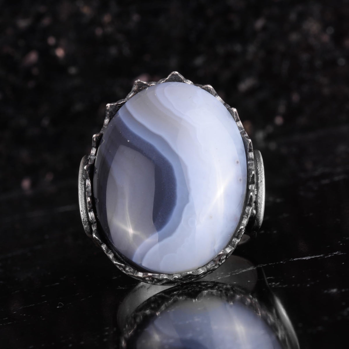 KAMBO Handmade Men's Ring with Natural Yemen Agate Stone – 925 Sterling Silver Statement Ring – Gray Band Aqeeq Stone Vintage Ottoman Style Masculine Jewelry — 4