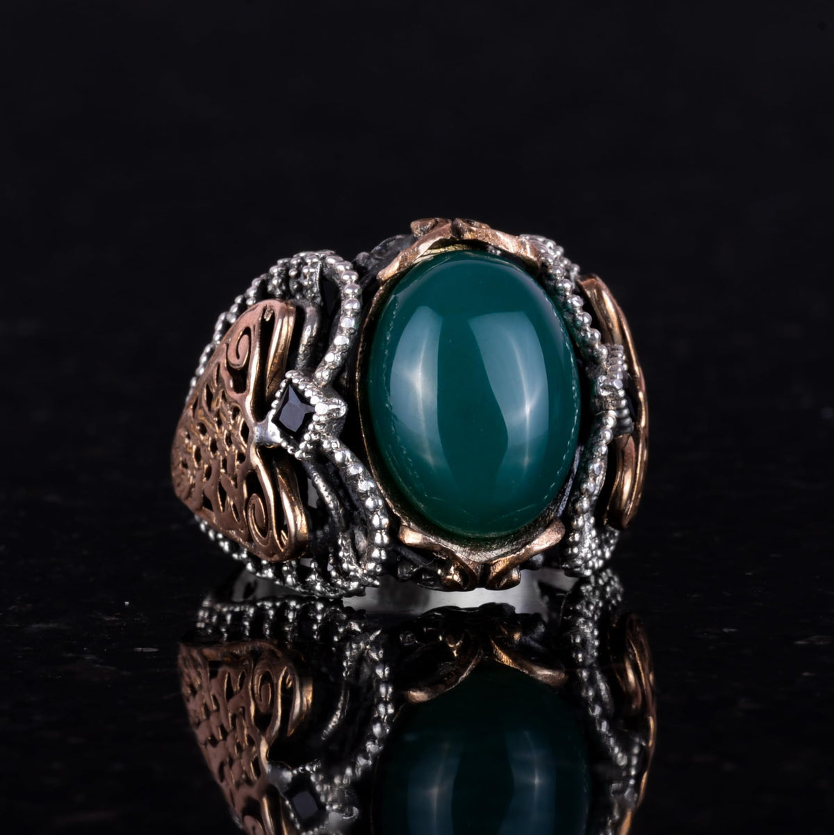 Handmade Natural Jade Stone Ring - 925 Sterling Silver Men's Ring — 4