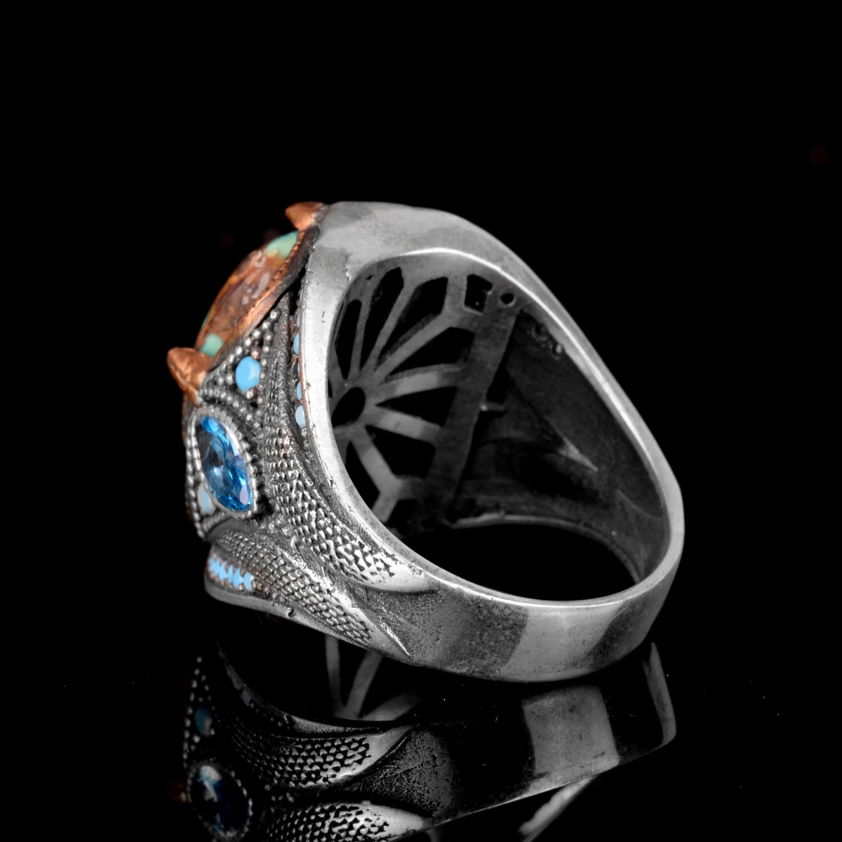 Blue Natural Arizona Turquoise Stone Ring - 925 Sterling Silver — 7