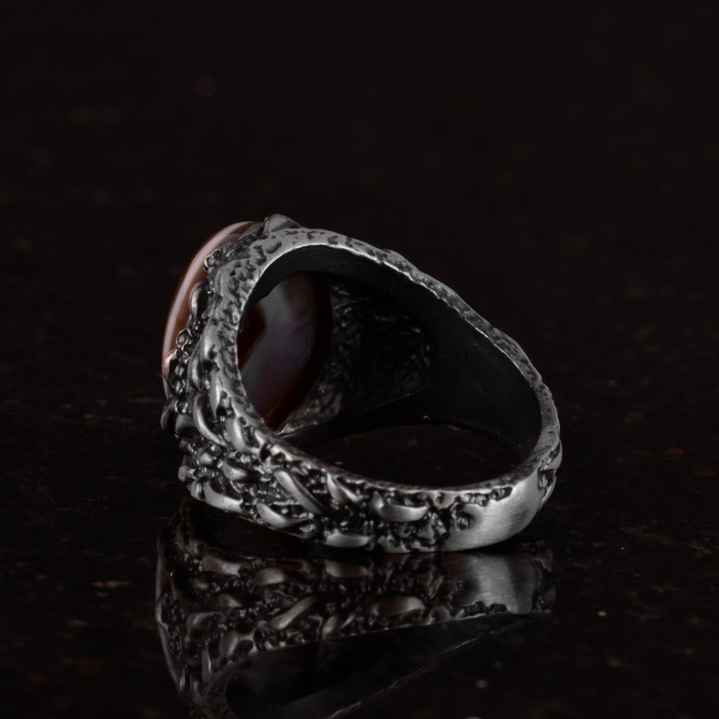 925 Sterling Silver Yemen Agate Men's Ring, Natural Yemen Agate Stone, 925 Sterling Silver Men's Ring — 6