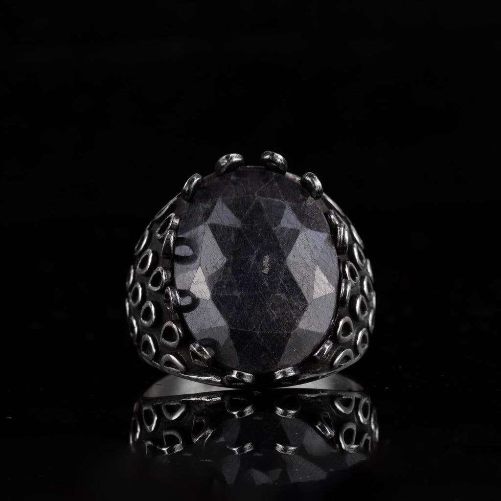 KAMBO 925 Sterling Silver Sapphire Stone Men's Ring – Oval Domed Statement Seal Ring (Sapphire-6) — 4