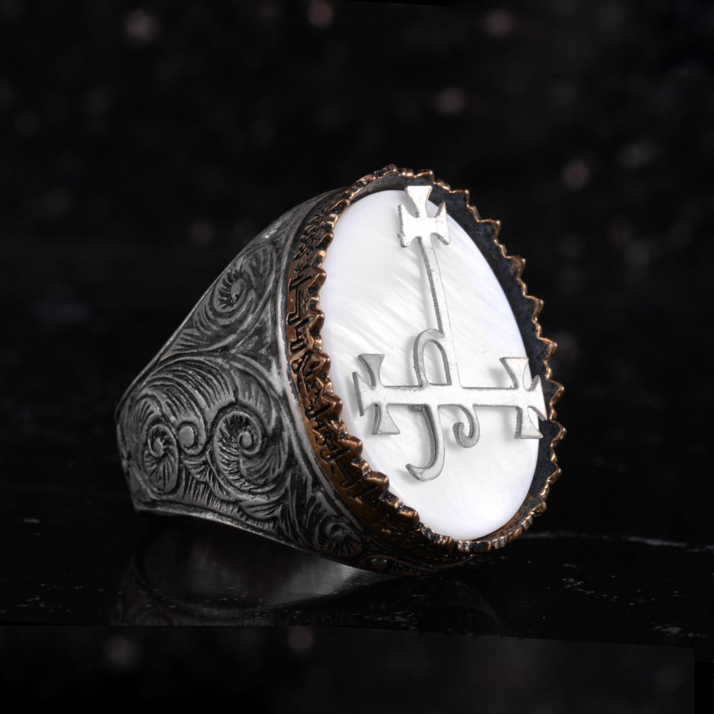 KAMBO Natural Pearl Stone 925 Sterling Silver Men's Ring – Large Oval Stone Symbolic Statement Ring (Pearl-1) — 5