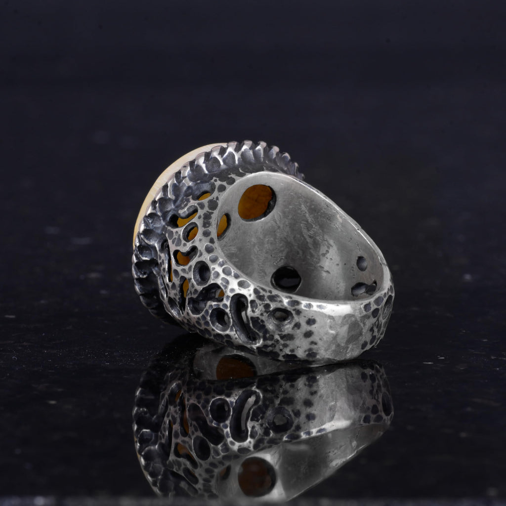 Natural Amber Stone Ring - 925 Sterling Silver Men's Ring — 7