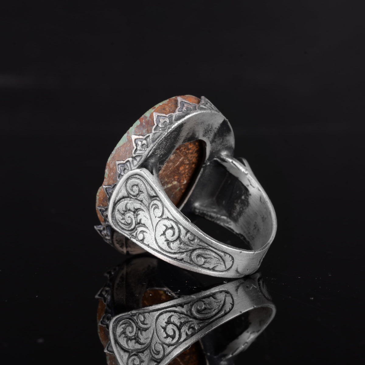 KAMBO 925 Sterling Silver Natural Turquoise Stone Large Men's Ring – Handmade Spiritual Healing Jewelry (Style-2) — 7